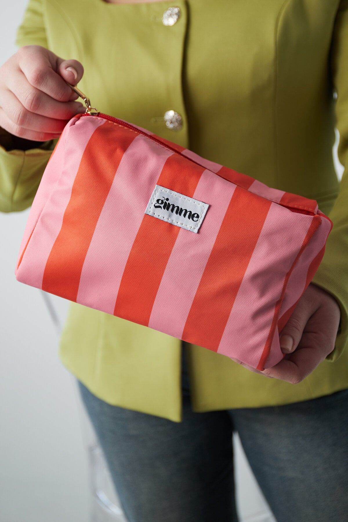 Gimme Kosmetiktasche mit Streifen in Orange & Pink – Beauty Bag aus Polyester 23 x 15 x 10 cm
