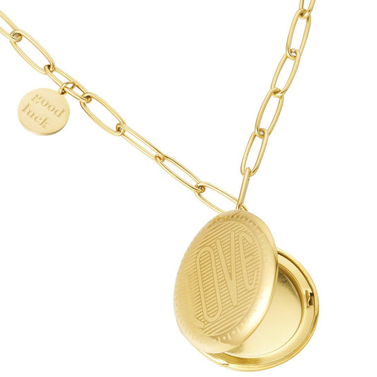 Edelstahl - Gliederkette mit runder Münze & Glücks - Medaillon - afHandmade