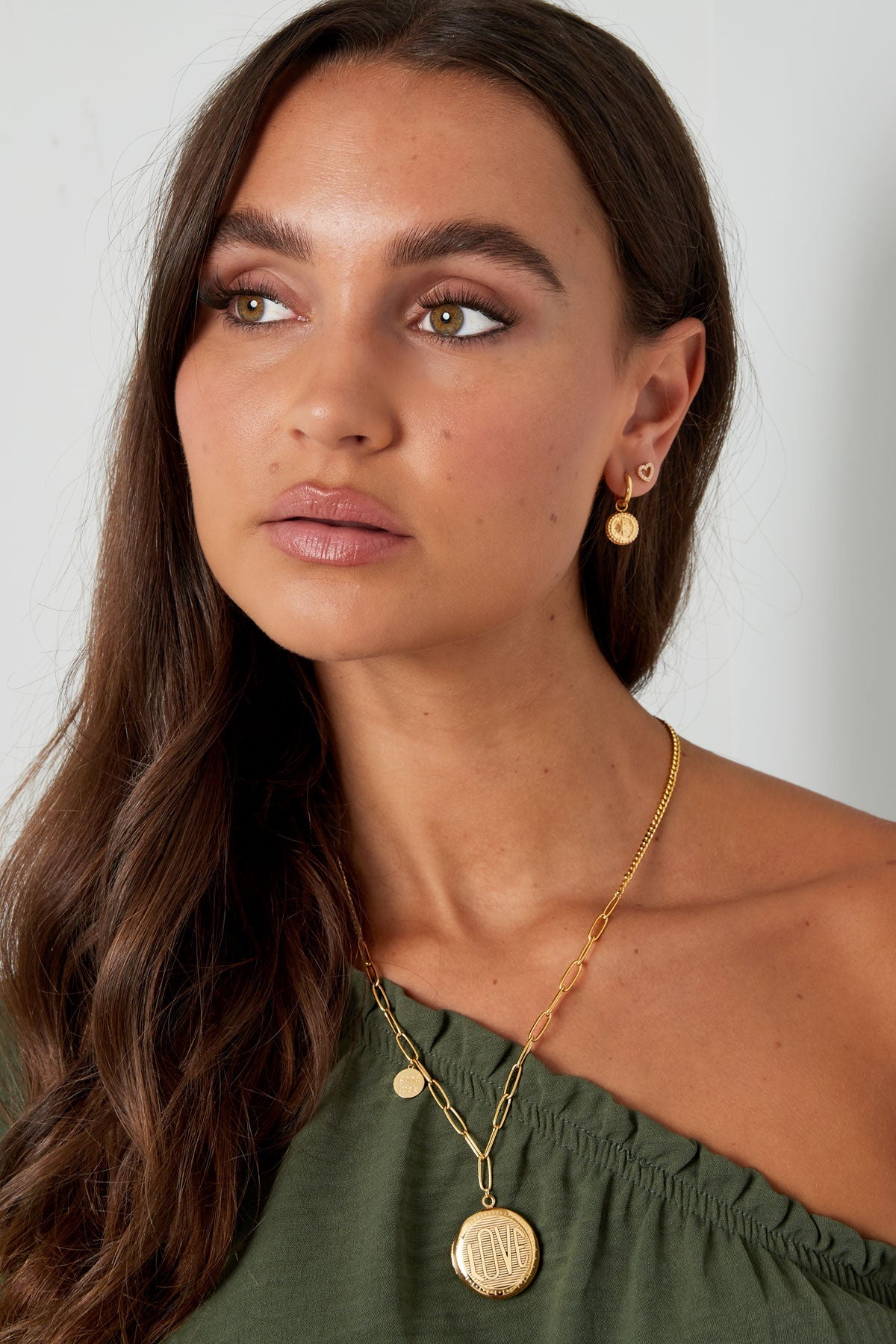 Edelstahl - Gliederkette mit runder Münze & Glücks - Medaillon - afHandmade