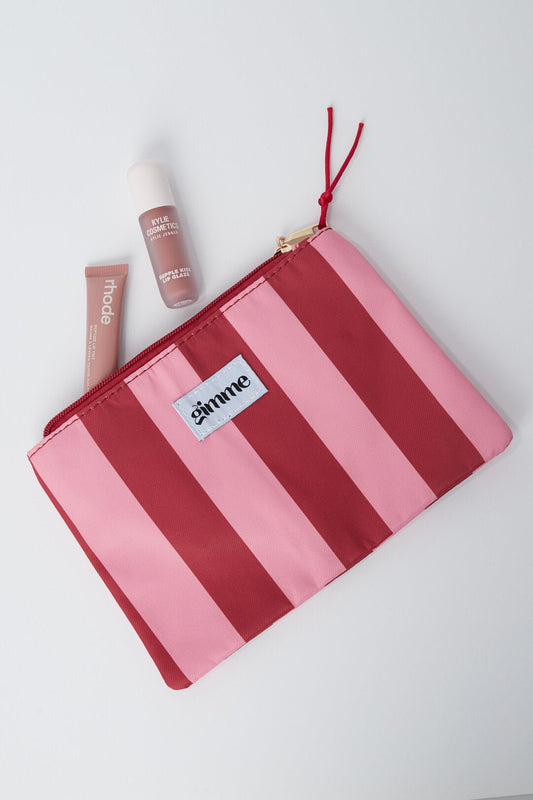 gimme - Flacher Kulturbeutel mit Streifen in Rosarot – Kosmetiktasche aus Polyester 21,5 x 15 cm - afHandmade