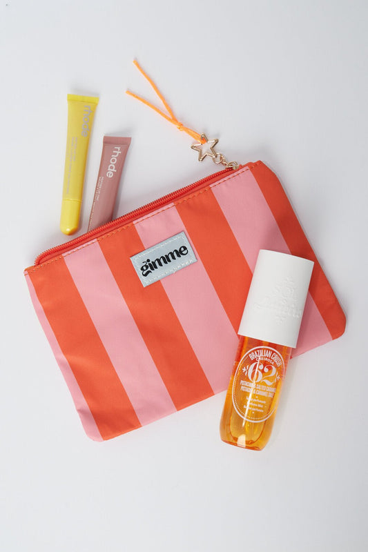 Gimme Kulturbeutel mit breiten Streifen in Orange & Pink – Flache Kosmetiktasche 21,5 x 15 cm - afHandmade