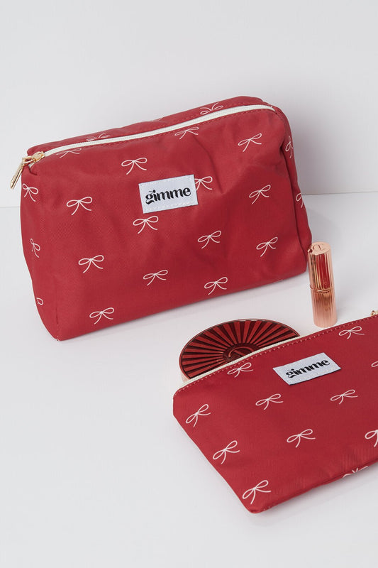 gimme - Roter Kulturbeutel mit Schleifenmuster – Praktische Kosmetiktasche 23 x 15 x 10 cm - afHandmade