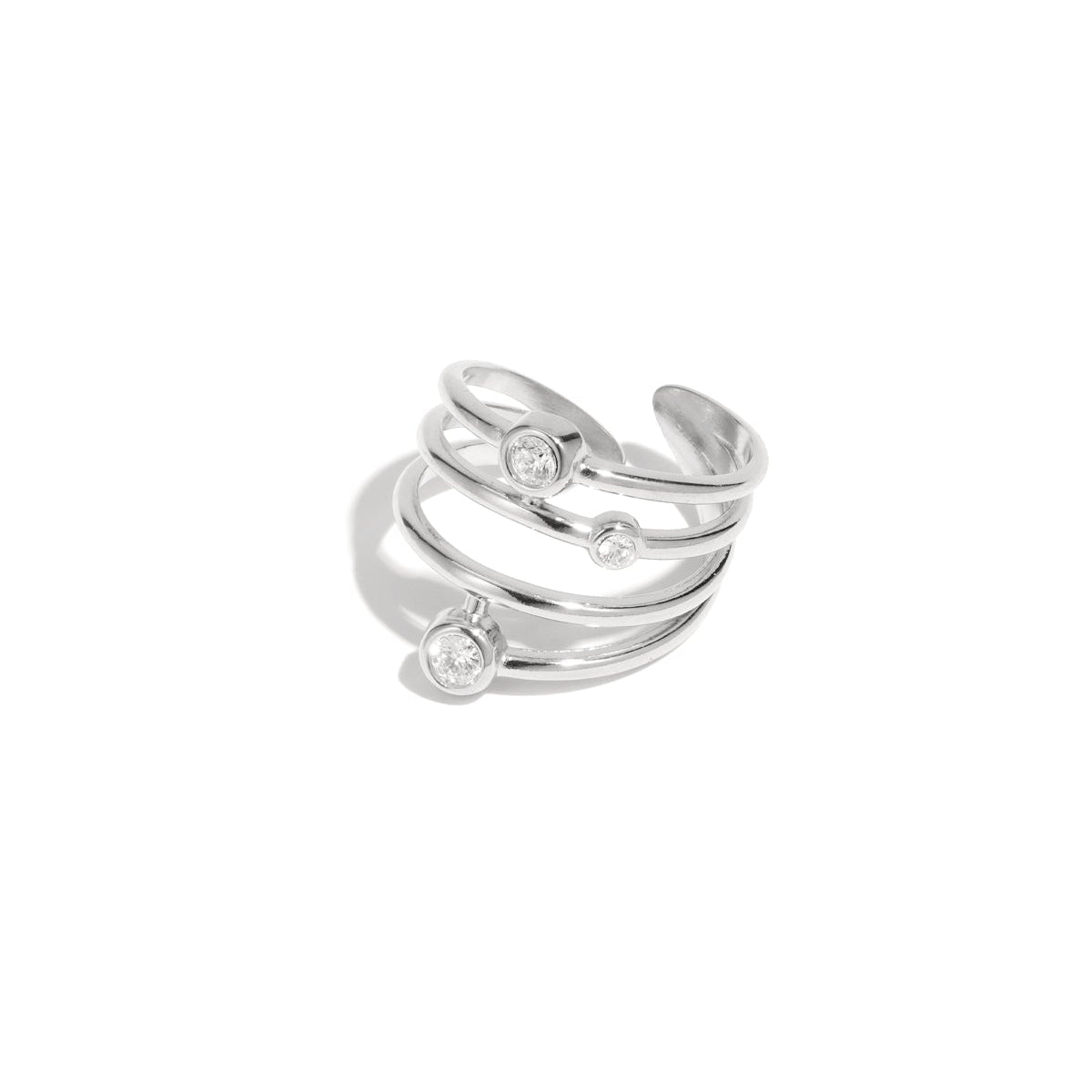 Mehrreihiger Edelstahl Ring mit drei Steinchen – verstellbar & wasserfest Damenring - afHandmade
