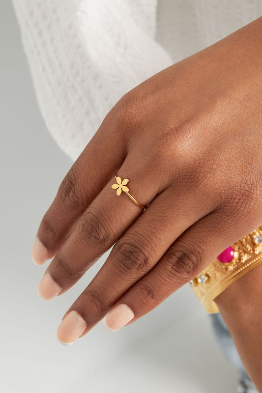 Minimalistischer Edelstahl Ring mit kleiner Blume – verstellbar & wasserfest Damenring - afHandmade