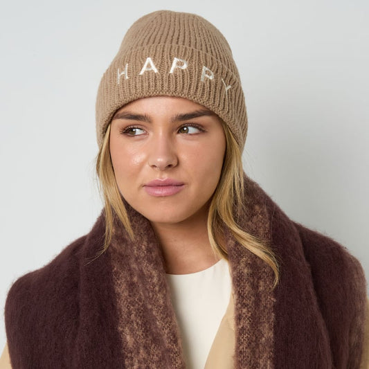 Mütze Damen mit Aufdruck "Happy" - afHandmade