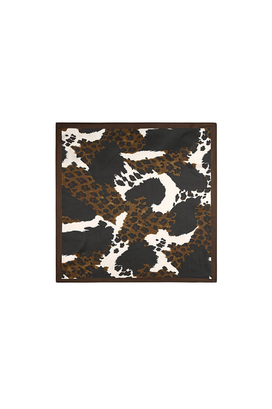 Schwarz - Brauner Sommerschal mit Leomuster – Modisches Halstuch & Taschenaccessoire 70 x 70 cm - afHandmade