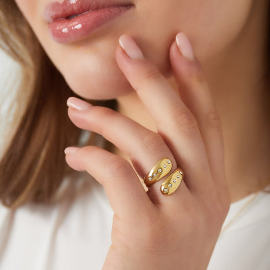 Verstellbarer Edelstahl Ring mit zwei Tropfen – wasserfester Statement Ring Damen - afHandmade