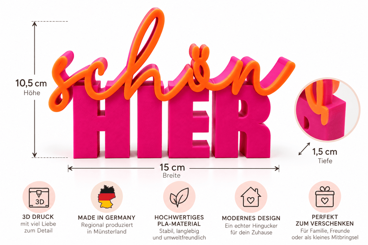 3D-Deko Schriftzug „schön HIER“ – Moderne Wohndeko - afHandmade