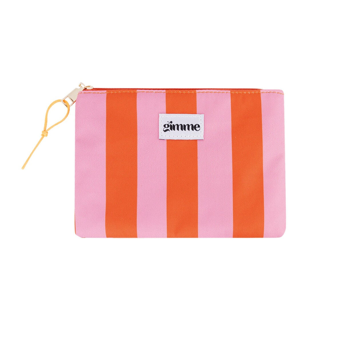 Gimme Kulturbeutel mit breiten Streifen in Orange & Pink – Flache Kosmetiktasche 21,5 x 15 cm