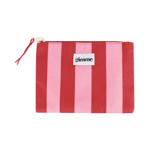 gimme - Flacher Kulturbeutel mit Streifen in Rosarot – Kosmetiktasche aus Polyester 21,5 x 15 cm
