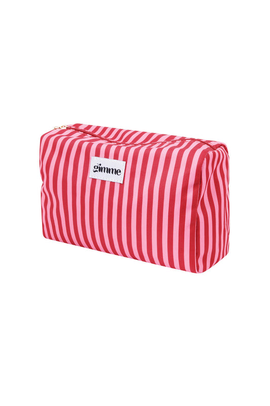 Gimme Kosmetiktasche mit feinen Streifen in Rosa & Rot – Beauty Bag aus Polyester 23 x 15 x 10 cm