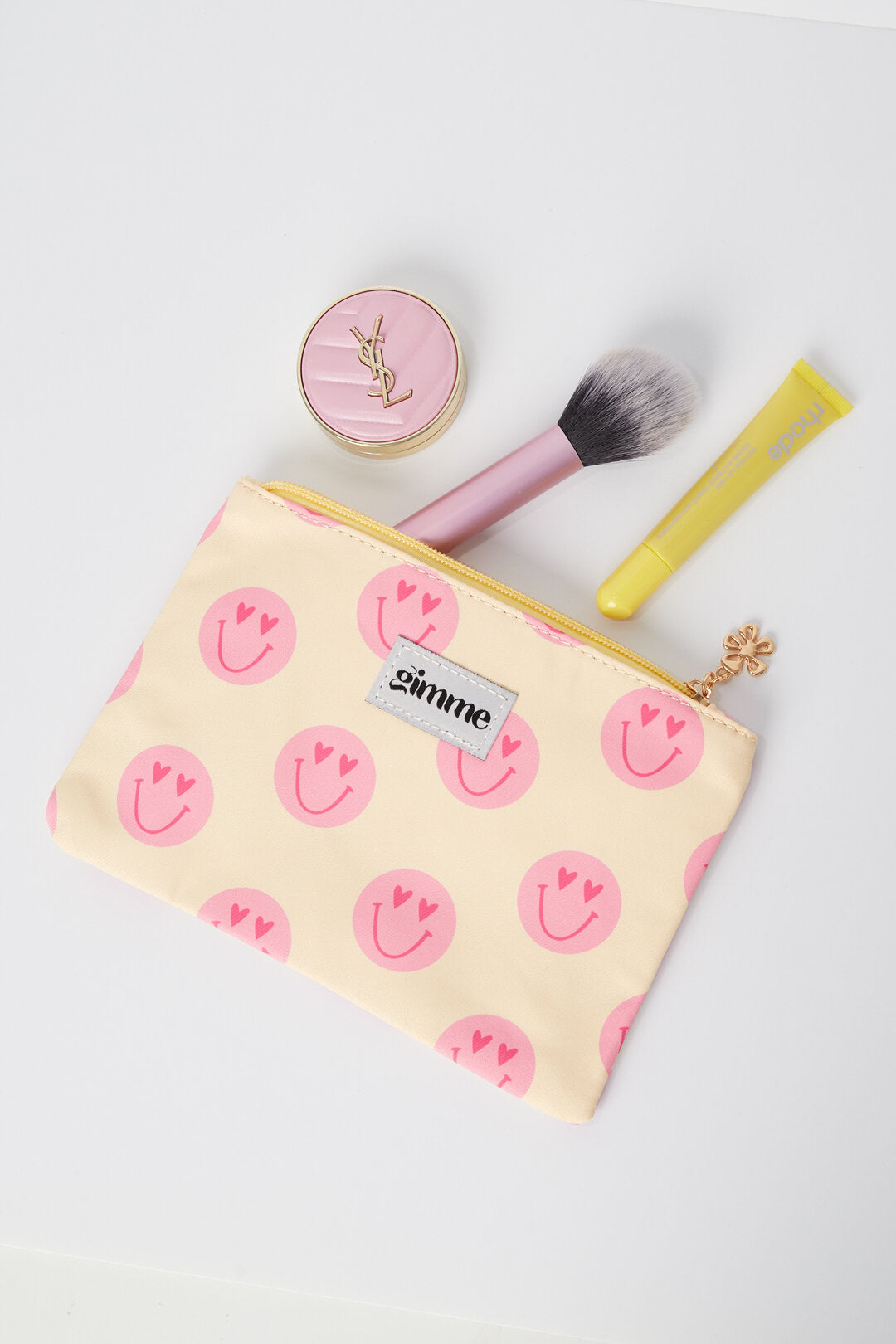 Gimme Make-up-Tasche mit Smiley-Motiv – Lässige Kosmetiktasche aus Polyester 21,5 x 15 cm