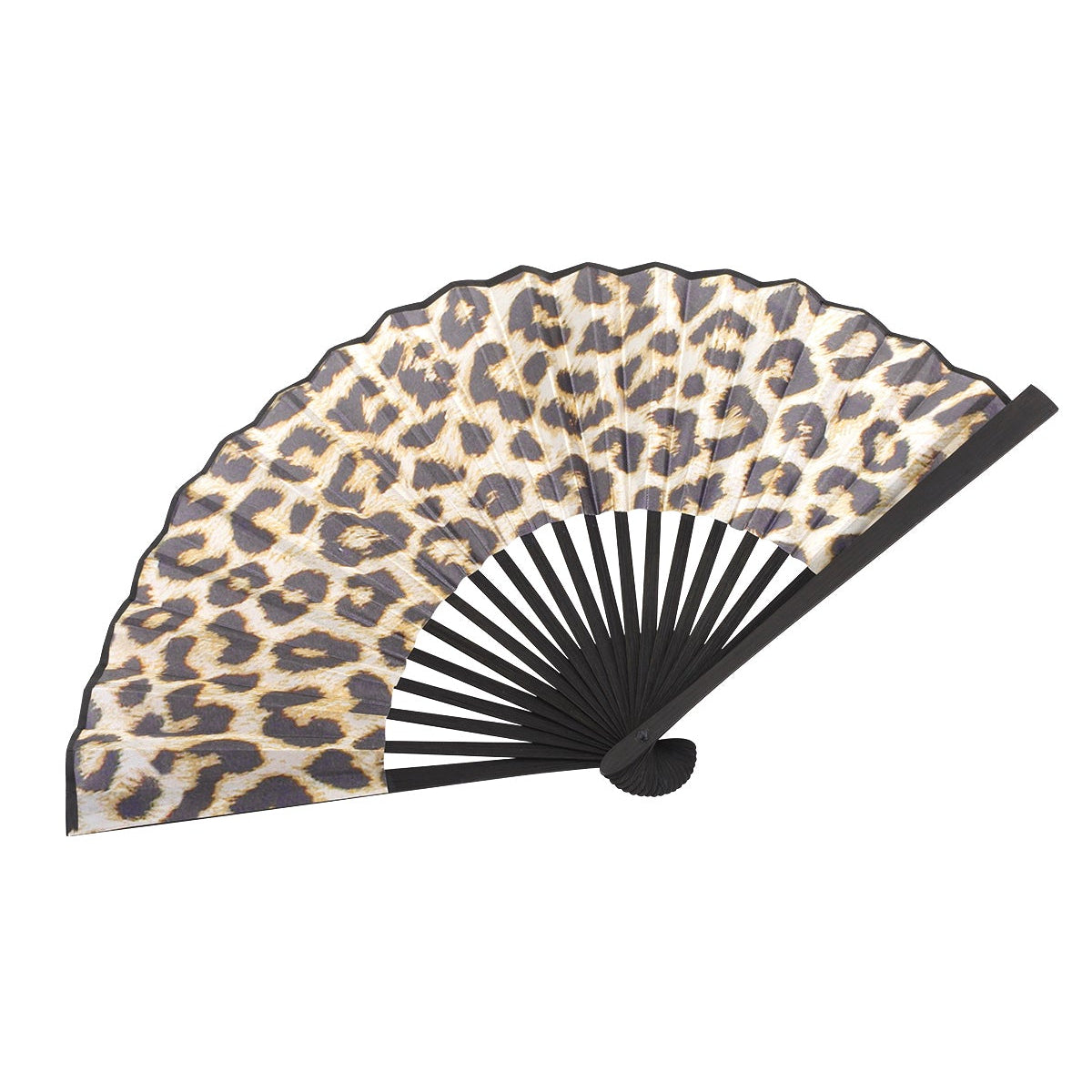 Faltfächer mit Leopardenmuster – Sommerlicher Handfächer aus Bambus & Polyester 42 x 23 cm