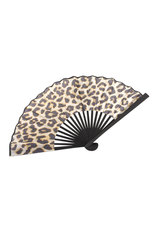 Faltfächer mit Leopardenmuster – Sommerlicher Handfächer aus Bambus & Polyester 42 x 23 cm