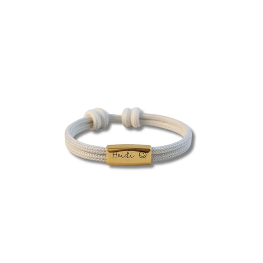 Personalisierbares Segeltauarmband für Frauen mit Gravur von Namen oder Symbolen