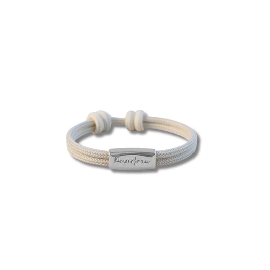 Beiges Segeltauarmband mit Gravurplatte, ideal als Damen-Schmuck