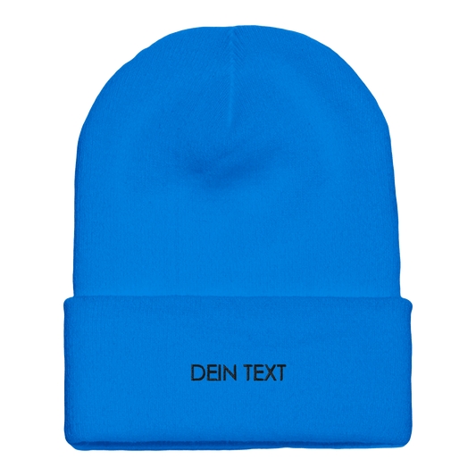 Beanie mit Bündchen | mit Deinem Text personalisierbar | schwarz bestickt - afHandmade