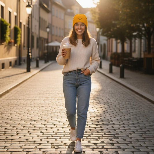 Beanie mit Bündchen | personalisierbar mit pink bestickt | Peace - afHandmade