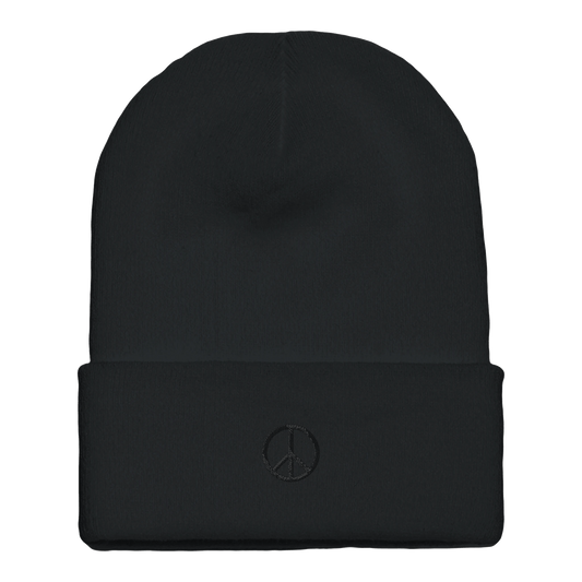 Beanie mit Bündchen | personalisierbar mit schwarz bestickt | Peace - afHandmade