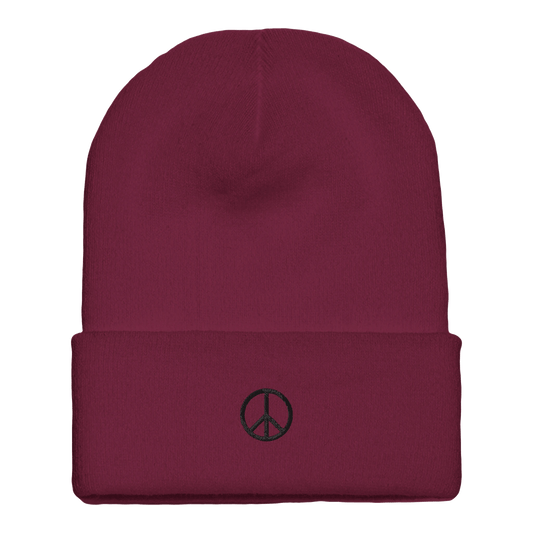 Beanie mit Bündchen | personalisierbar mit schwarz bestickt | Peace - afHandmade