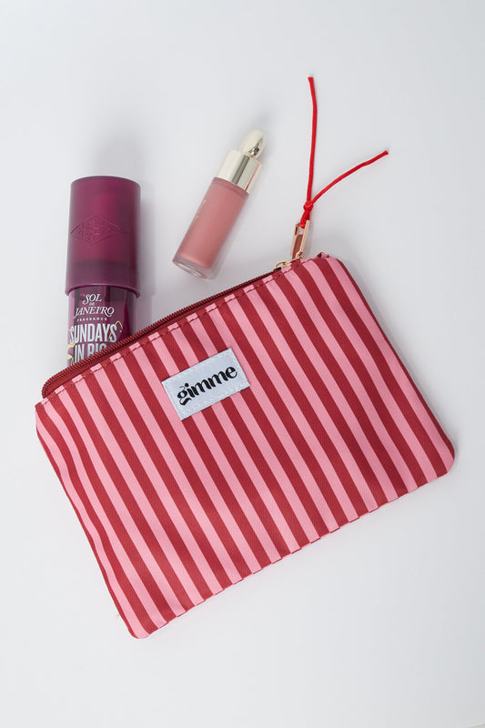 Flacher Kulturbeutel von Gimme mit schmalen Streifen in Rosarot – Kosmetiktasche 21,5 x 15 cm