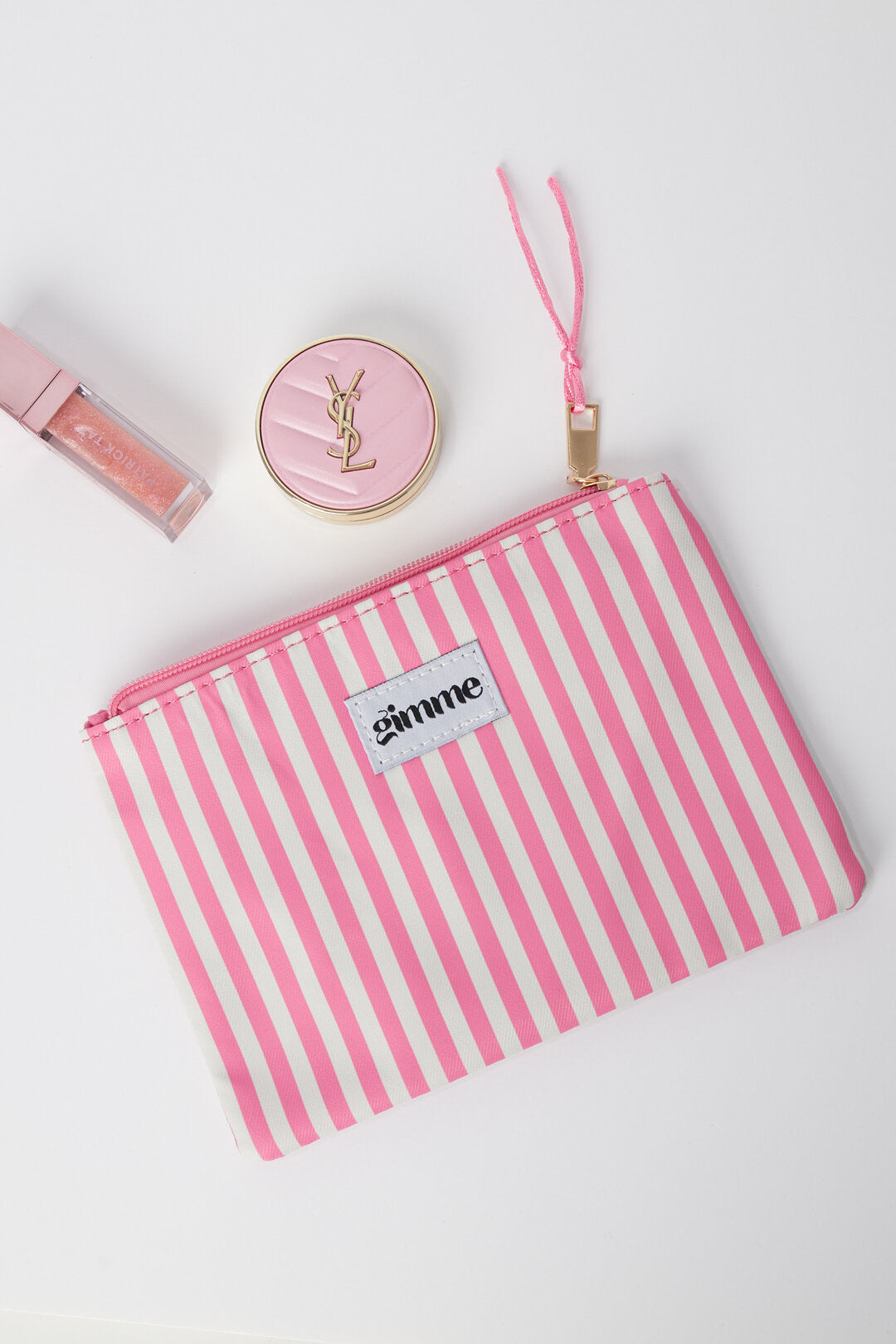 Flacher Gimme Kulturbeutel mit schmalen rosa Streifen – Kosmetiktasche 21,5 x 15 cm
