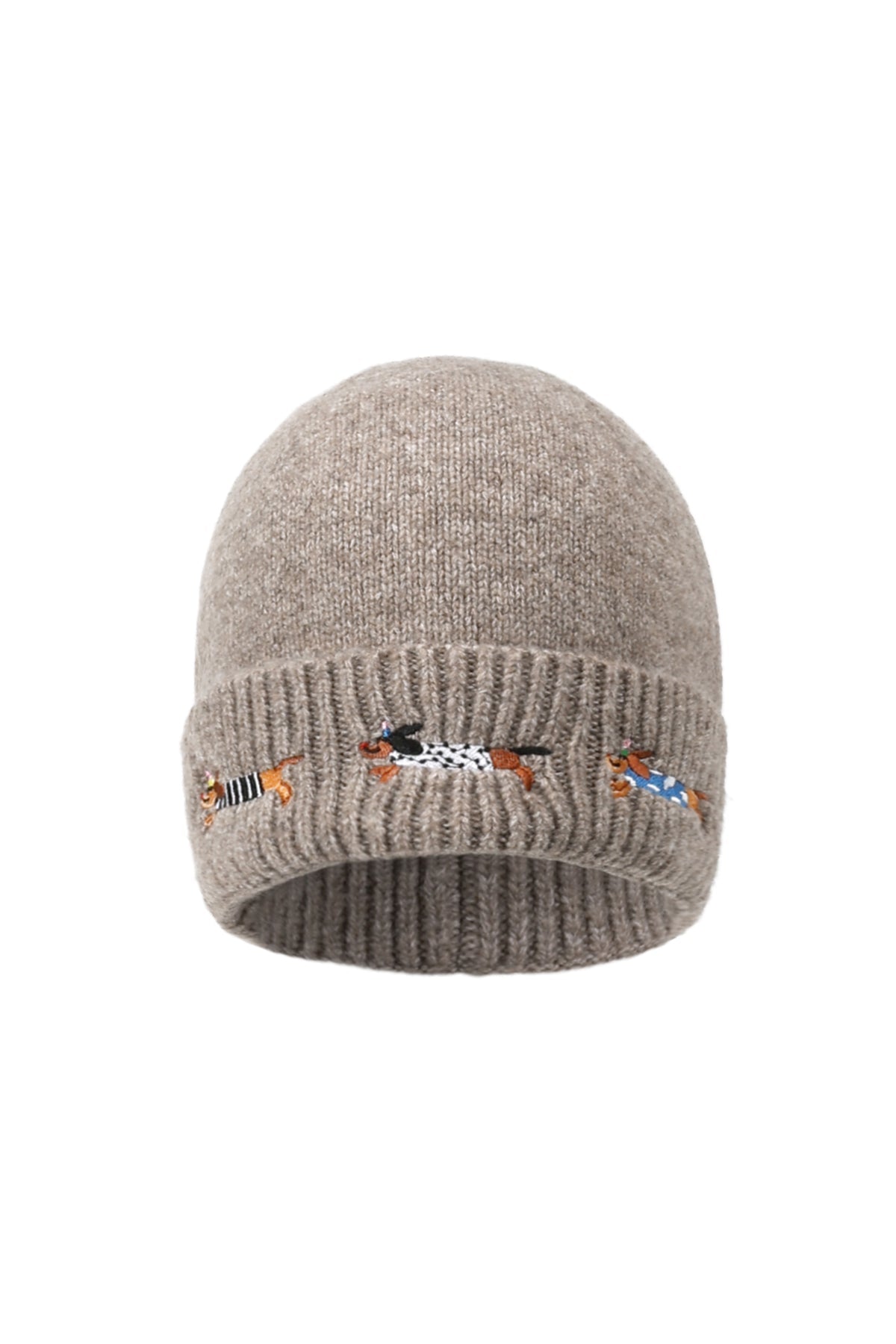 Dackel Beanie – Warme Strickmütze mit Dackel-Stickerei - afHandmade