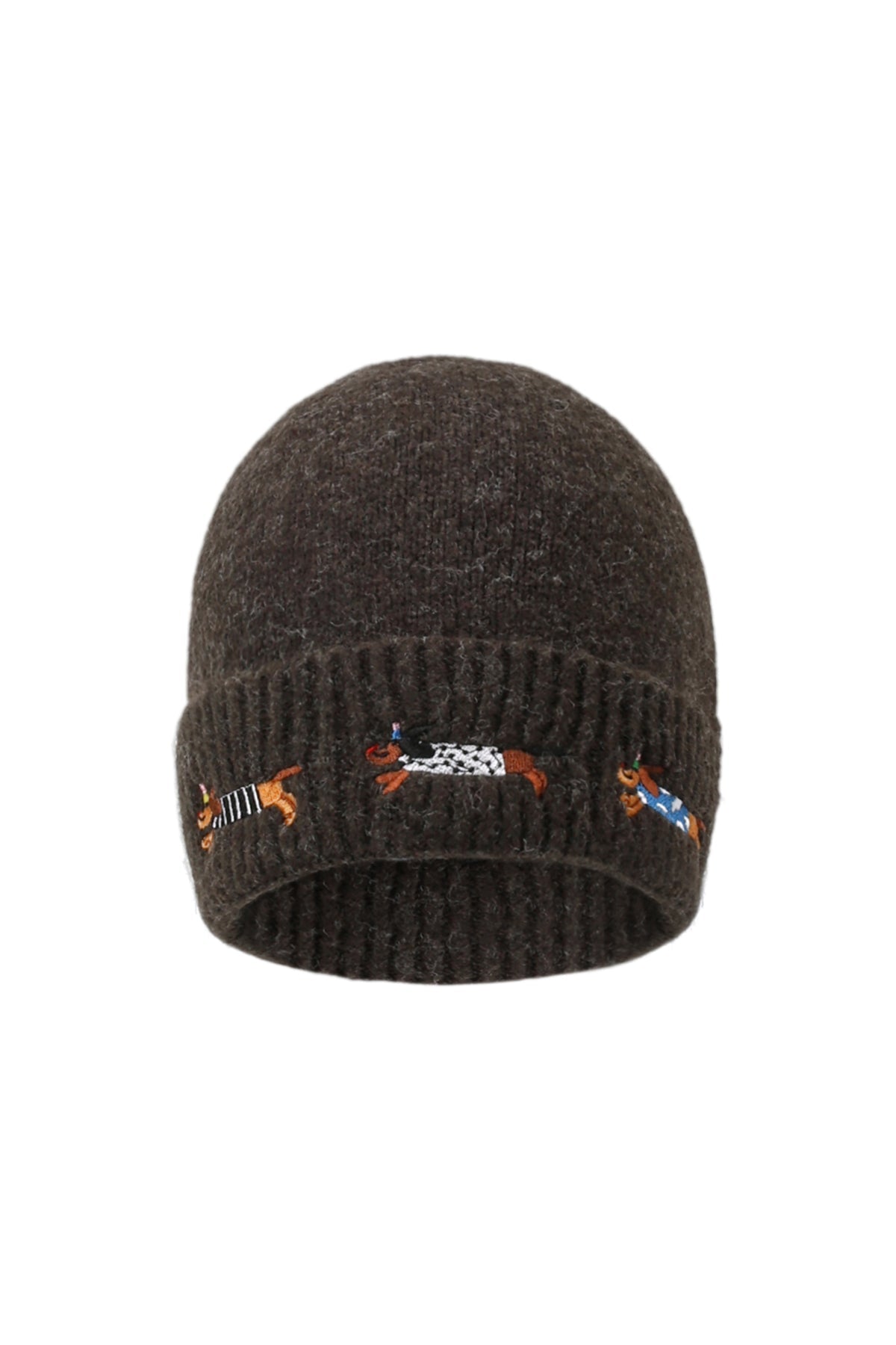 Dackel Beanie – Warme Strickmütze mit Dackel-Stickerei - afHandmade