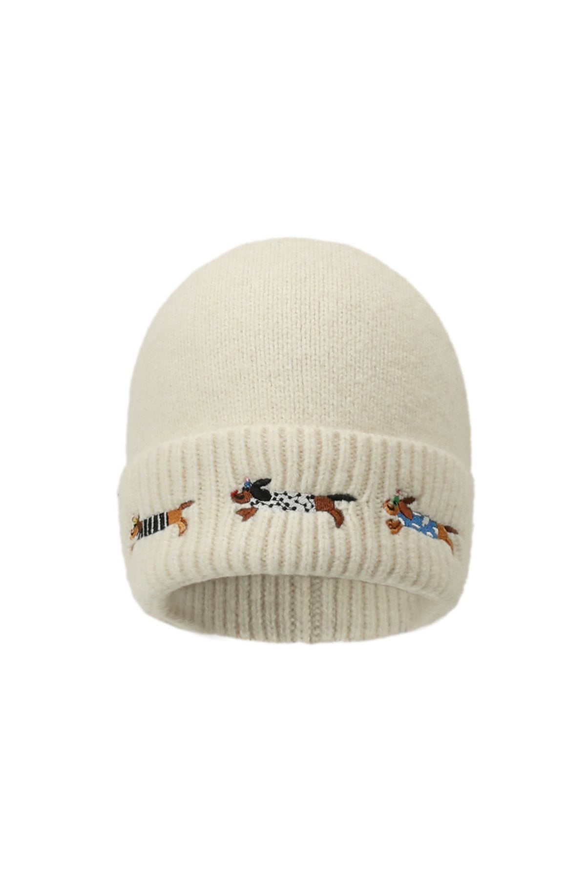 Dackel Beanie – Warme Strickmütze mit Dackel-Stickerei - afHandmade