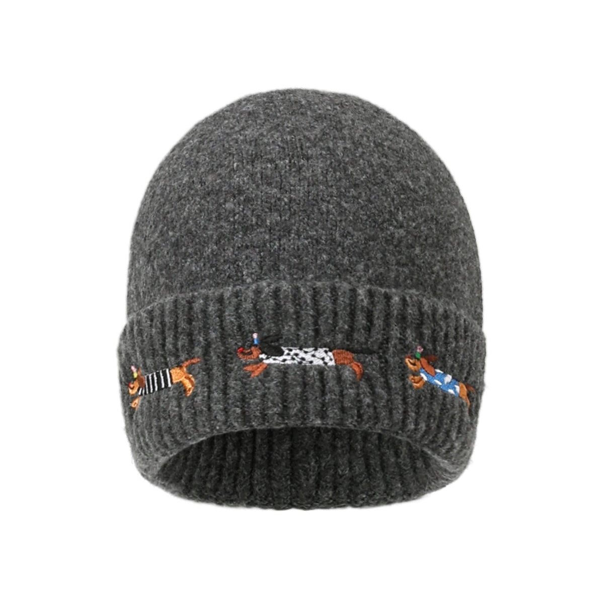 Dackel Beanie – Warme Strickmütze mit Dackel-Stickerei - afHandmade