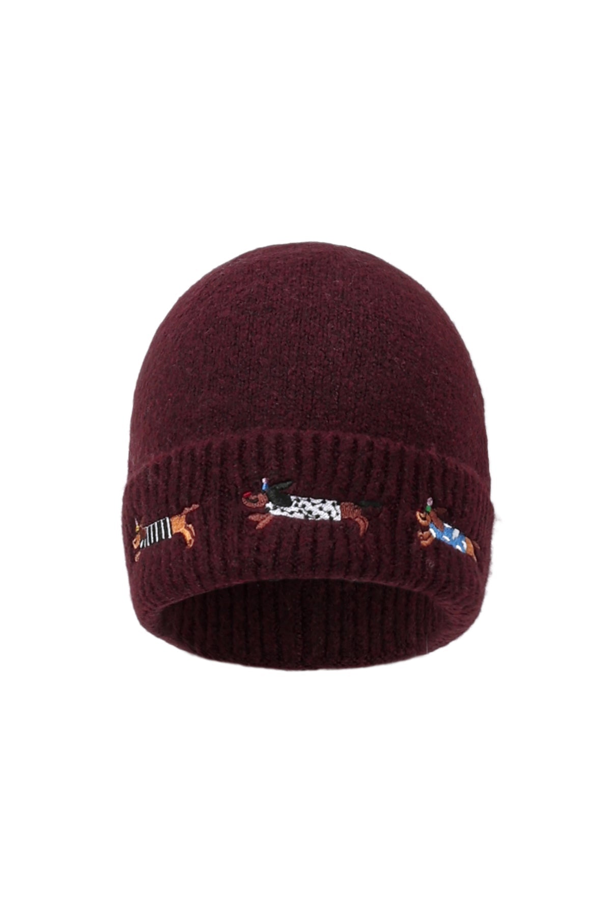 Dackel Beanie – Warme Strickmütze mit Dackel-Stickerei - afHandmade