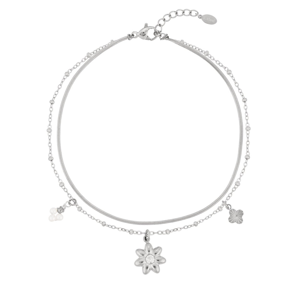 Doppeltes filigranes Fußkettchen mit Blumenanhänger – Edelstahl verstellbar - afHandmade