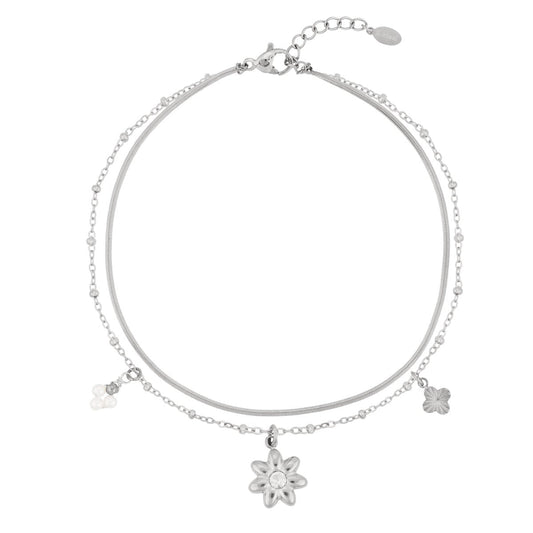 Doppeltes filigranes Fußkettchen mit Blumenanhänger – Edelstahl verstellbar - afHandmade