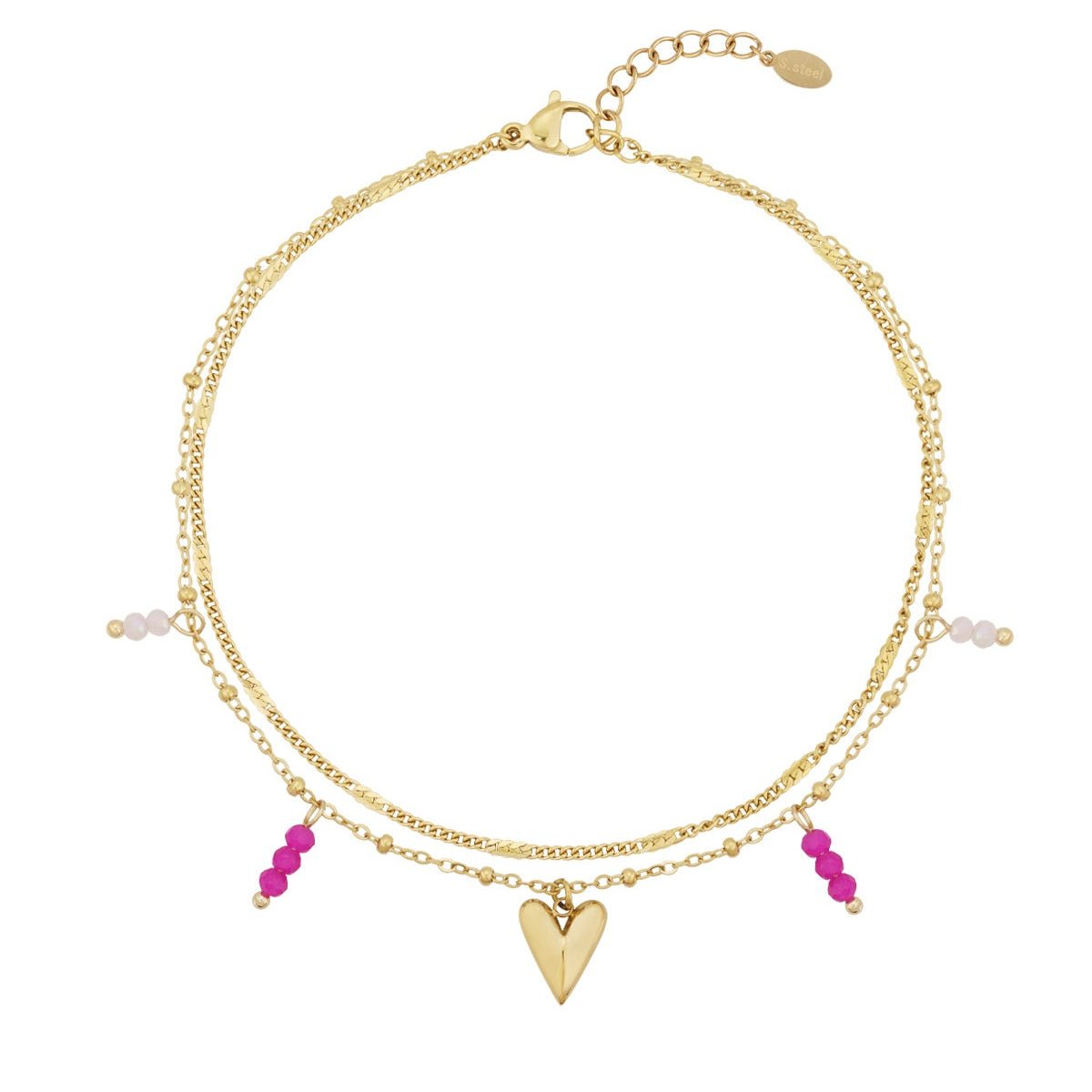 Double Love Fußkettchen – Edelstahl mit Herzanhänger, verstellbar - afHandmade