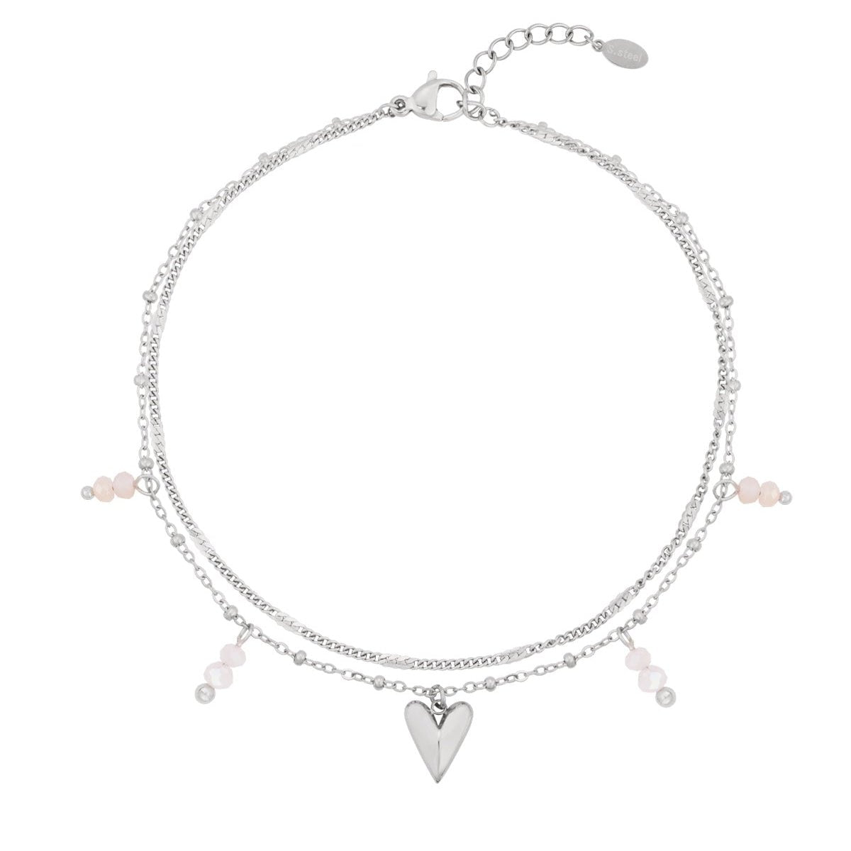 Double Love Fußkettchen – Edelstahl mit Herzanhänger, verstellbar - afHandmade
