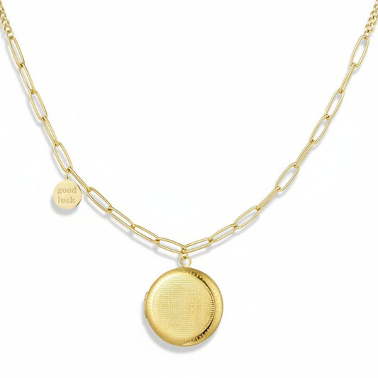 Edelstahl - Gliederkette mit runder Münze & Glücks - Medaillon - afHandmade