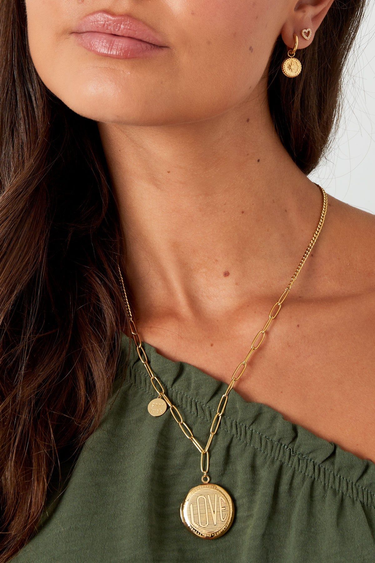 Edelstahl - Gliederkette mit runder Münze & Glücks - Medaillon - afHandmade