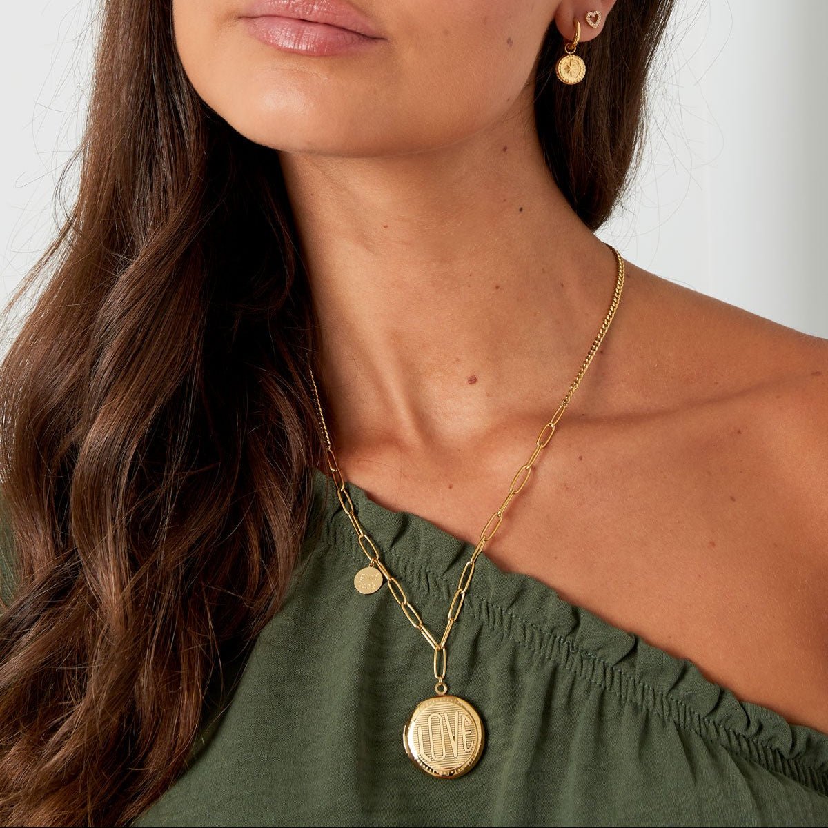 Edelstahl - Gliederkette mit runder Münze & Glücks - Medaillon - afHandmade