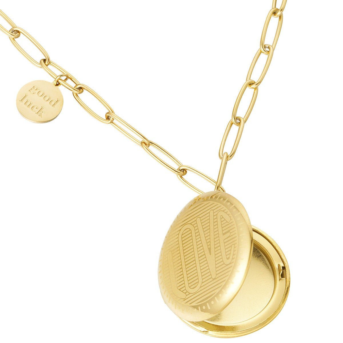 Edelstahl - Gliederkette mit runder Münze & Glücks - Medaillon - afHandmade