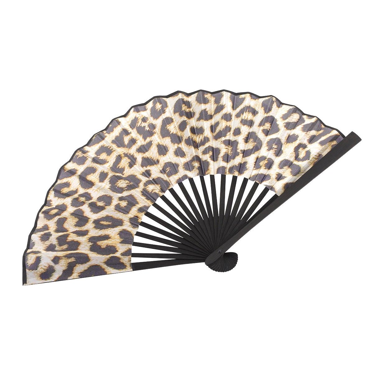 Faltfächer mit Leopardenmuster – Sommerlicher Handfächer aus Bambus & Polyester 42 x 23 cm - afHandmade