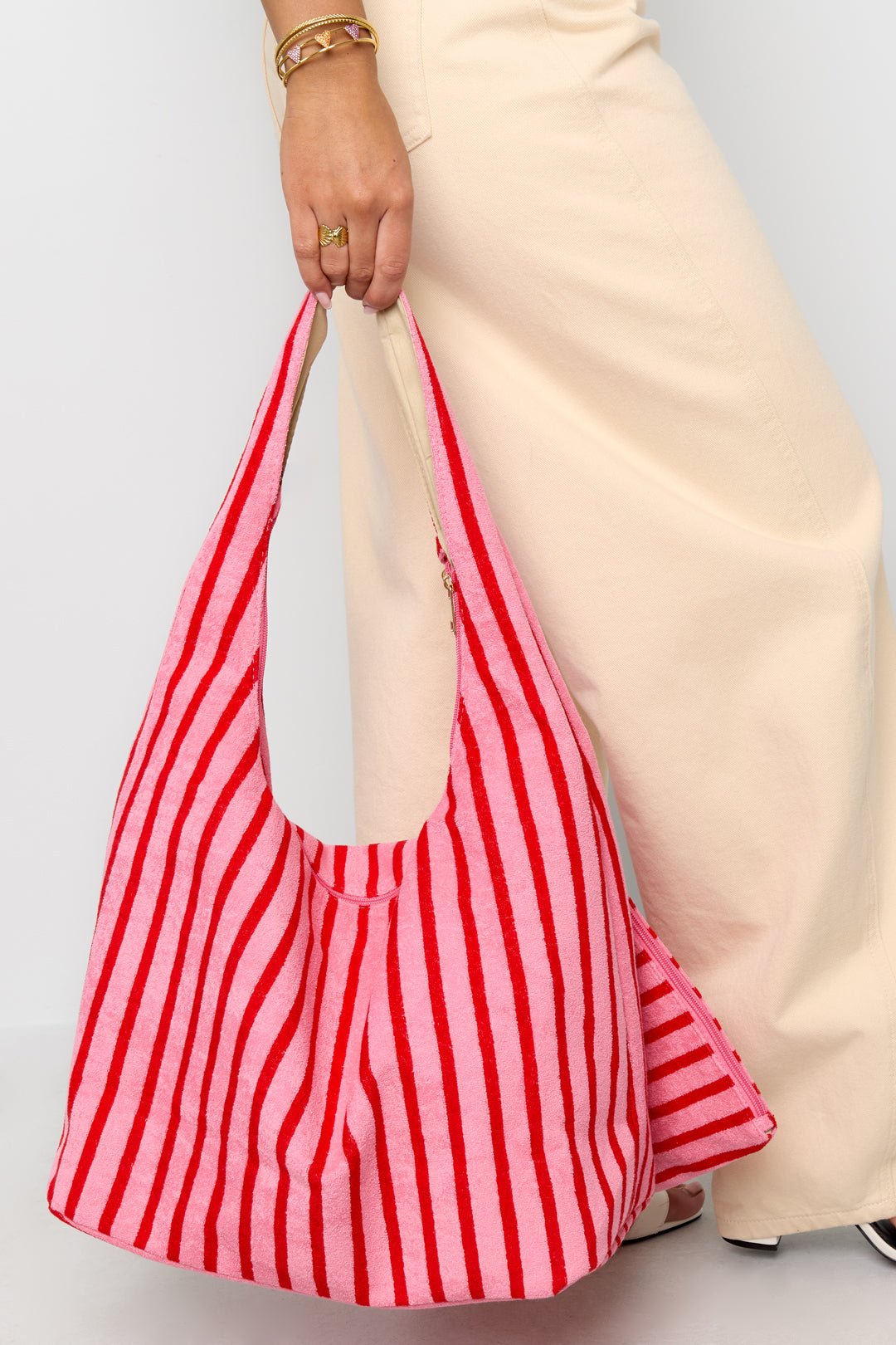 Gestreifte Hobo - Einkaufstasche mit Reißverschluss – Schlichte Alltagstasche - 2er Set - afHandmade