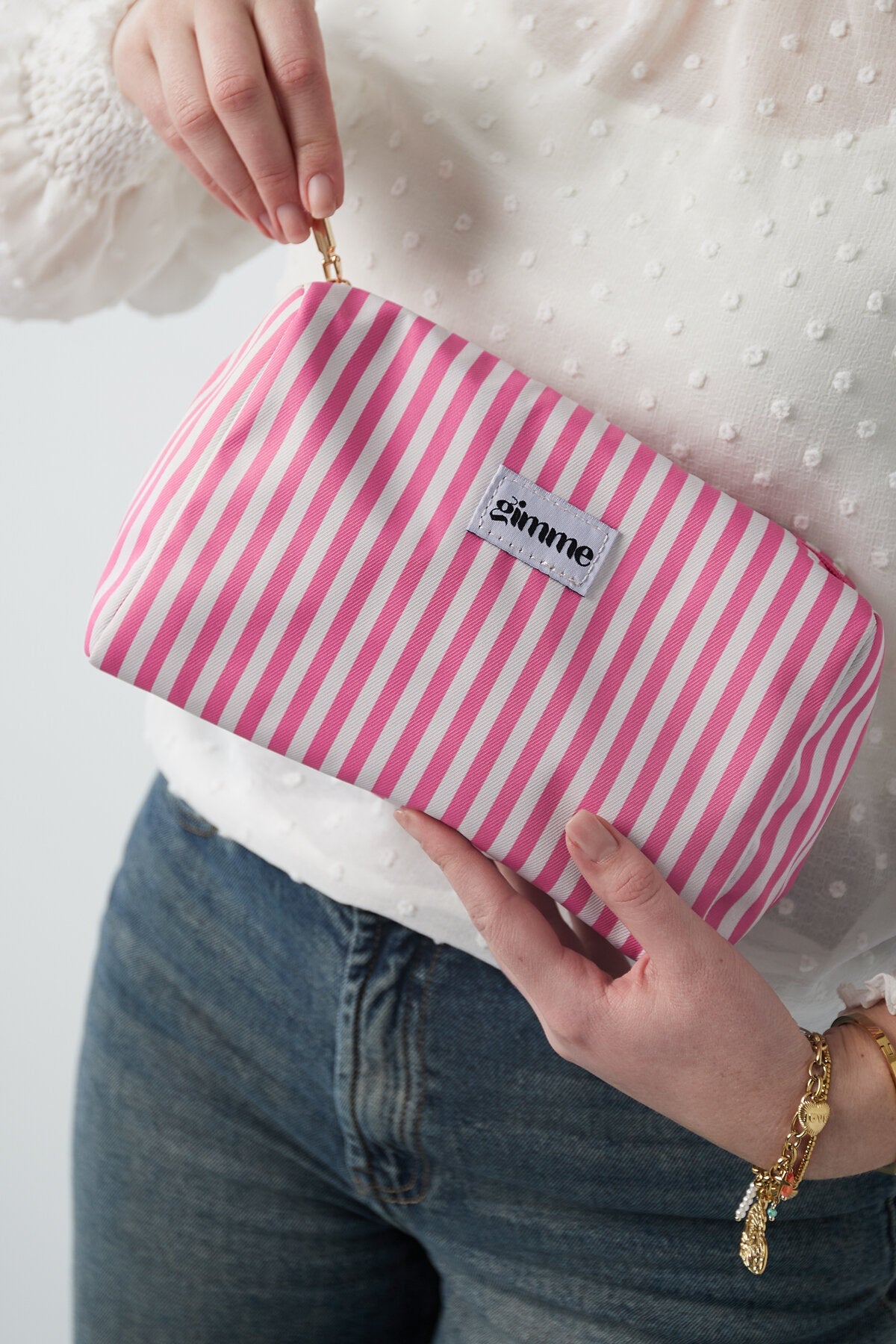 Gimme Kosmetiktasche mit feinen rosa Streifen – Beauty Bag aus Polyester 23 x 15 x 10 cm - afHandmade