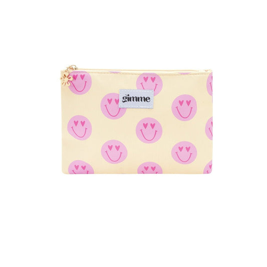 Gimme Make - up - Tasche mit Smiley - Motiv – Lässige Kosmetiktasche aus Polyester 21,5 x 15 cm - afHandmade
