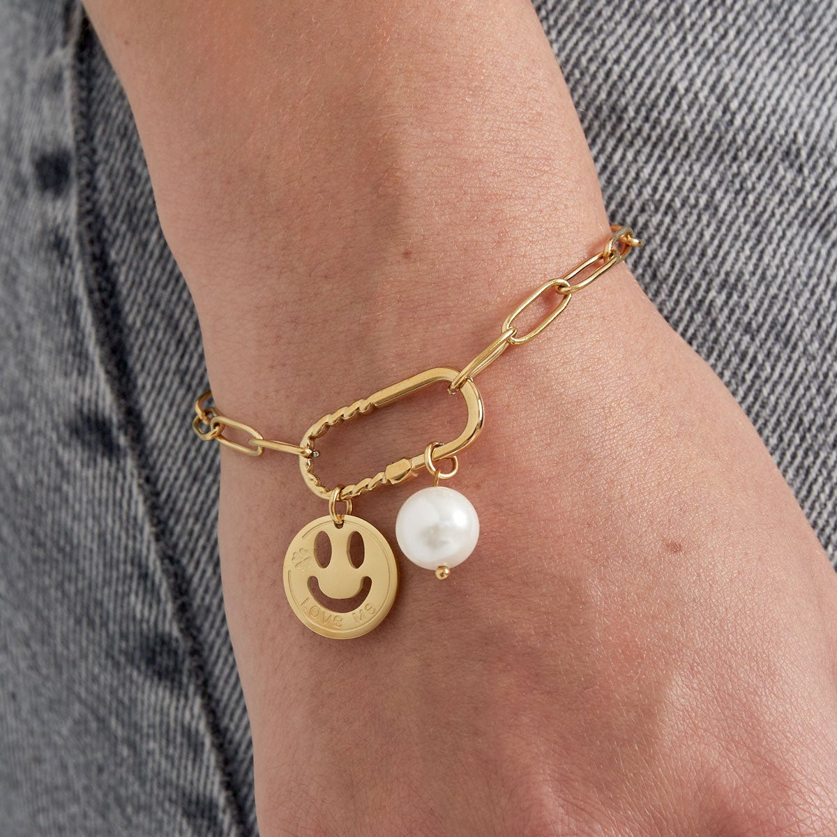 Gliederarmband mit Anhänger - lächelndes Gesicht - afHandmade