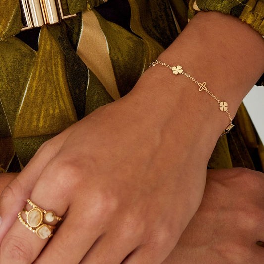 Glücksarmband mit Kleeblätter & Blumen - afHandmade