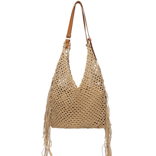 Hobo Strandtasche aus Baumwolle – Gewebte Sommertasche mit Kordelzug 33 x 40 cm - afHandmade