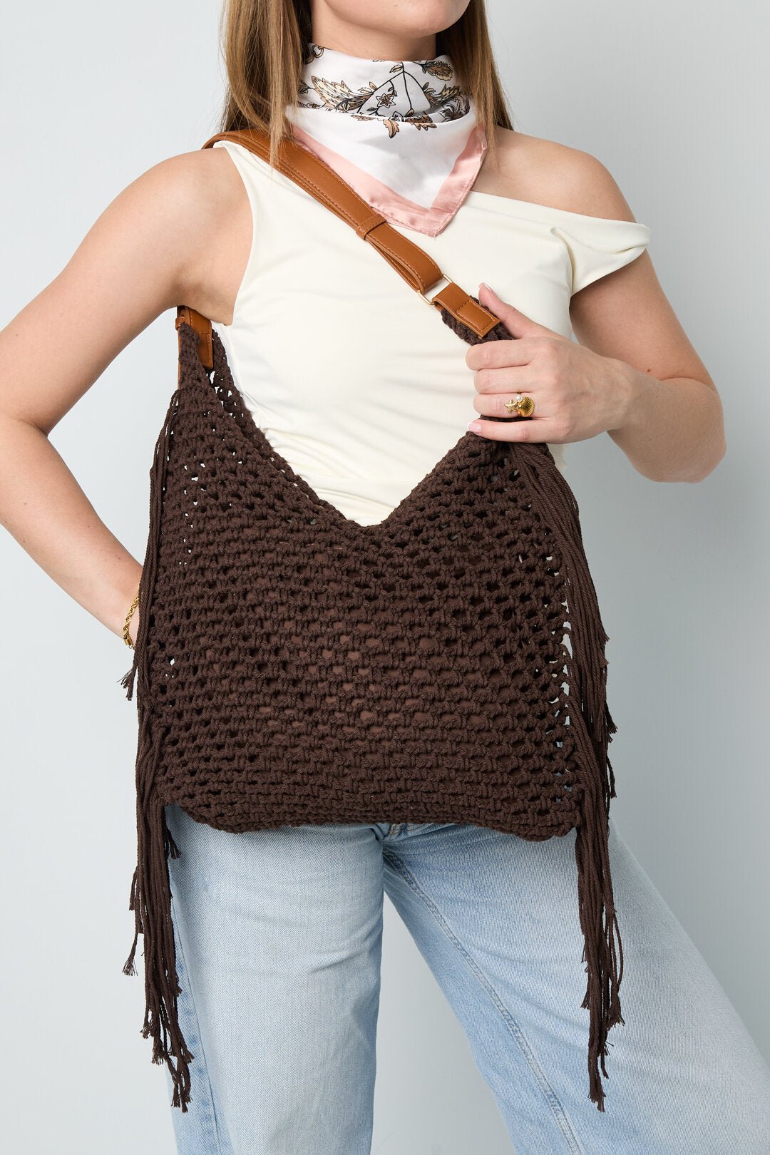 Hobo Strandtasche aus Baumwolle – Gewebte Sommertasche mit Kordelzug 33 x 40 cm - afHandmade