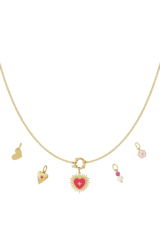 Kurze Edelstahlkette mit 5 Charms – individuell & vielseitig - Herz Sonne - afHandmade