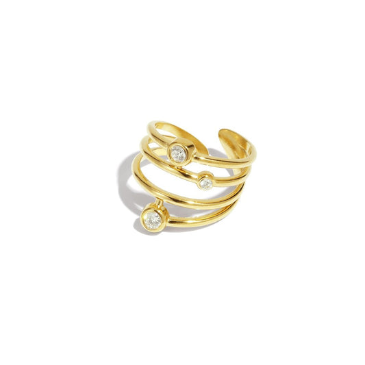 Mehrreihiger Edelstahl Ring mit drei Steinchen – verstellbar & wasserfest Damenring - afHandmade