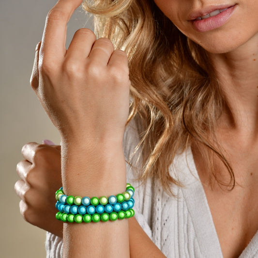Perlenarmband – 10mm - mehrfarbig, grün und blau - afHandmade